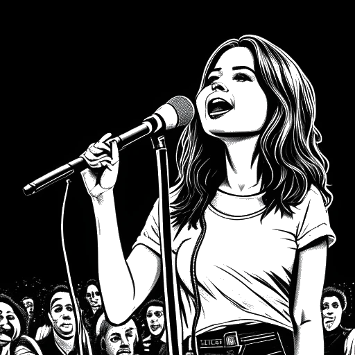 Line art drawing of Maren Morris leading multiple tours: The Hero Tour, GIRL: The World Tour, and Humble Quest Tour.