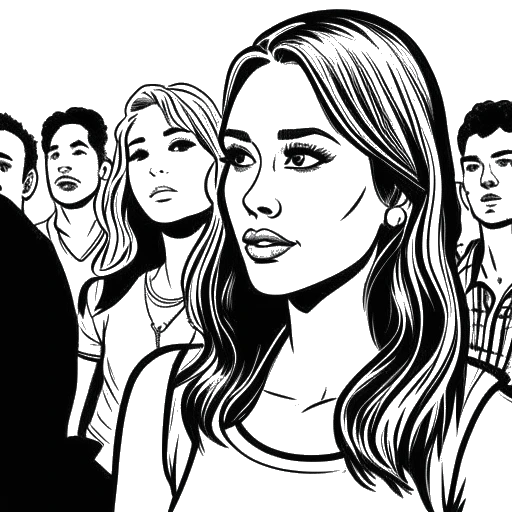 Desenho de arte de linha de Maren Morris sendo rejeitada pelo American Idol e The Voice.