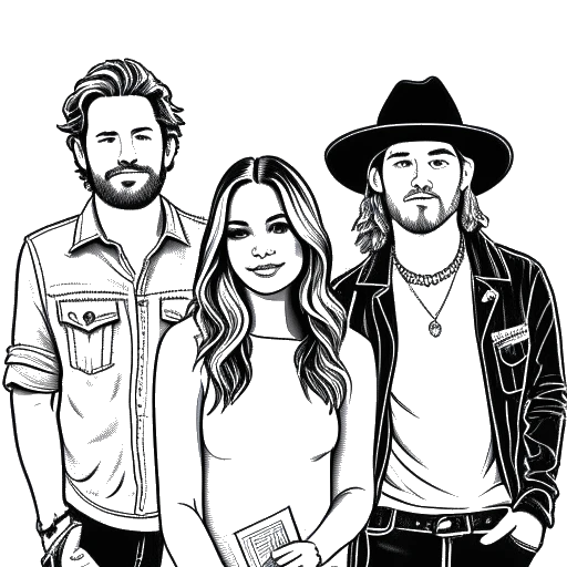 Line art drawing of Maren Morris releasing 'Girl' and collaborating with Brothers Osborne and Brandi Carlile.