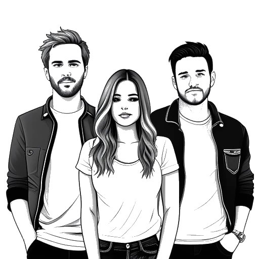 Line art drawing of Maren Morris collaborating with Grey and Zedd on 'The Middle'.