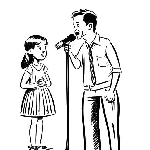 Line art drawing of a young Maren Morris touring Texas with her father as manager.