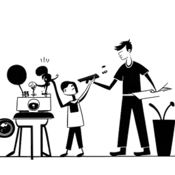 Ilustração em linha representando 21 Savage, mostrando sua vida multifacetada envolvendo atuação, gestão de selo musical e paternidade com simbolismo de cinema, música e crianças.