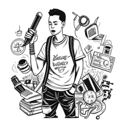 Desenho de um jovem, personificando 21 Savage, em um estúdio de gravação, capturando sua jornada de uma juventude desafiadora envolvendo escola e armas até alcançar o sucesso com músicas nas paradas Billboard.