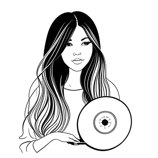 Desenho em arte linear de uma garota, representando Gabriela Bee, segurando um disco dos Beatles