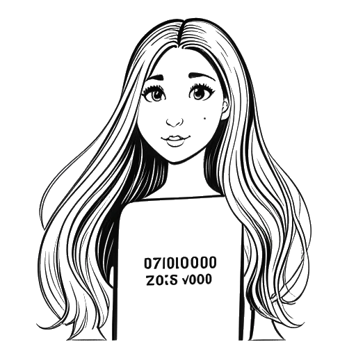 Dibujo de arte lineal de una chica, representando a Gabriela Bee, sosteniendo una placa con el número 2000000