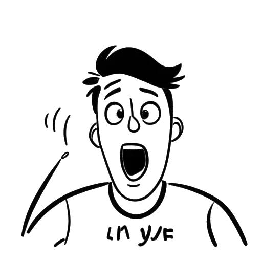 Line drawing of a man, representing Funny Marco, reacting in surprise with a video play button and '115M views' written above.