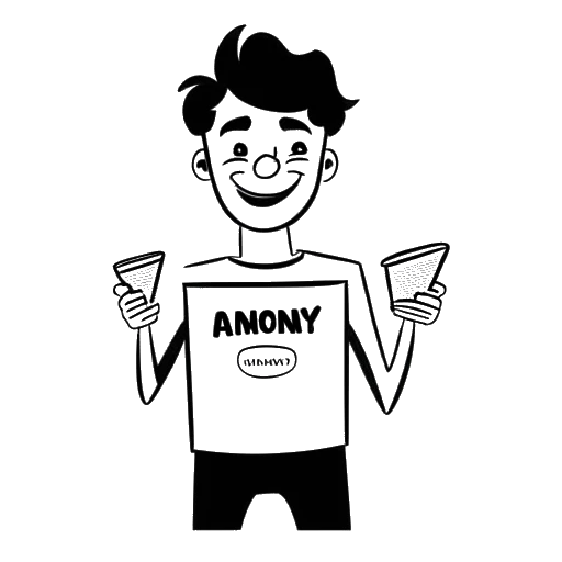 Dibujo de arte lineal de un hombre, que representa a Funny Marco, sosteniendo un premio de botón de reproducción de YouTube, con 'Funny Marco' y '30 de enero de 2018' escritos debajo.