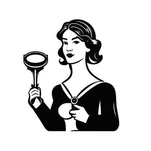 Line art drawing of a woman, representing Pamela Reif, holding a gavel, with a courtroom and the Verband Sozialer Wettbewerb logo in the background