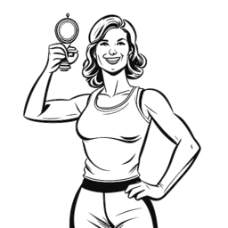 Line art drawing of a woman, representing Becky Lynch, confidently holding a championship belt with a triumphant expression.