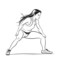 Dessin en ligne d'une femme, représentant Becky Lynch (Rebecca Quin), avec de longs cheveux en tenue athlétique, pratiquant de manière confiante des prises de lutte dans un ring d'entraînement.
