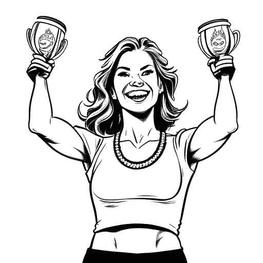 Line art drawing of Becky Lynch winning both the Raw and SmackDown Women's titles simultaneously in 2019