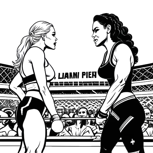 Line art drawing of Becky Lynch's Last Woman Standing match against Charlotte Flair, ranked top in 2018 by WWE