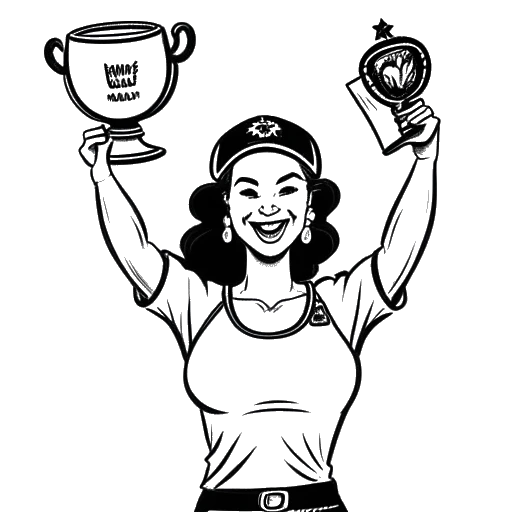 Line art drawing of Becky Lynch defeating Seth Rollins for his UpUpDownDown Championship in 2019