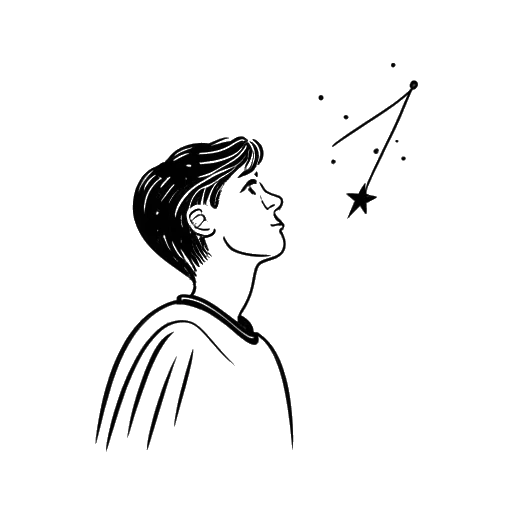 Disegno in stile line art di un giovane, rappresentante Jake Paul, mirando alle stelle.