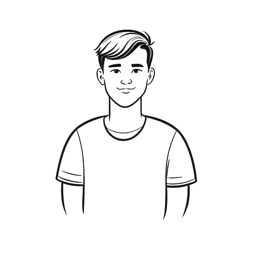 Line art drawing of a young man, representing Jake Paul, standing in front of a digital marketing logo.