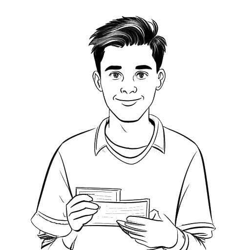 Line art drawing of a young man, representing Jake Paul, holding a check for $1,000,000.