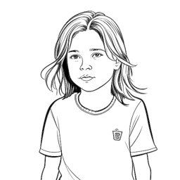 A simple line drawing of a young boy with long hair and a football jersey, representing Theo Baker. The image showcases his love for football and his youthful spirit.