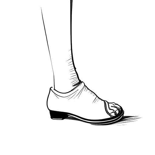 Strichzeichnung eines Mannesfußes, der Theo Bakers Fuß darstellt, mit betontem zweiten Zeh.