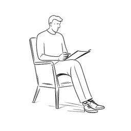 Strichzeichnung eines ruhigen Mannes, der Montana Black (Marcel Thomas Andreas Eris) darstellt, der mit einem Buch und einem Stift sitzt und seine Karriere als Schriftsteller reflektiert gegen einen weißen Hintergrund.