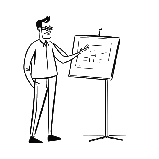 Line art drawing of a man representing Vito Schnabel, presenting his NFT auction platform, ArtOfficial, which supports digital artists.