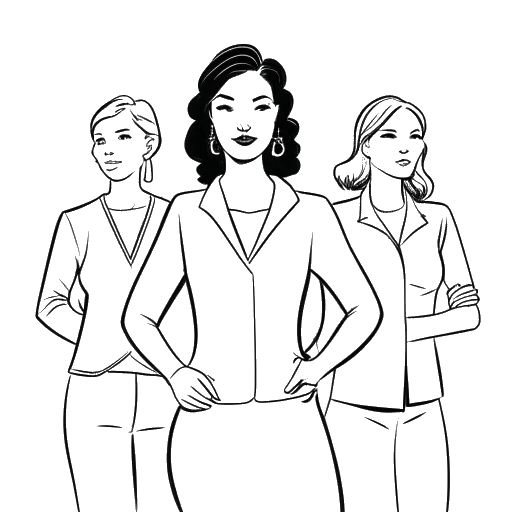 Line art drawing of a woman, representing Nicki Minaj, standing confidently, with 3 other women in the background.
