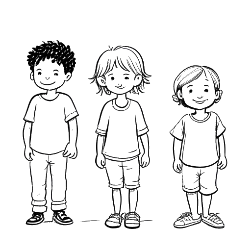 Line art drawing of 4 children, representing Nicki Minaj and her siblings.