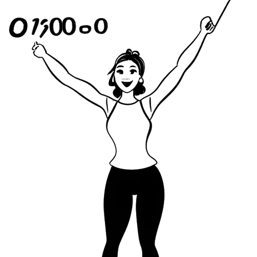 Desenho em linha de uma jovem ginasta representando Olivia Dunne, segurando um cheque grande.