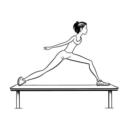 Desenho em linha de uma jovem ginasta representando Olivia Dunne, se apresentando na trave de equilíbrio.