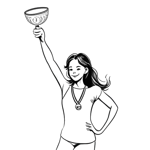 Line art drawing of a young gymnast representing Olivia Dunne, holding a gold medal and an Italian flag.