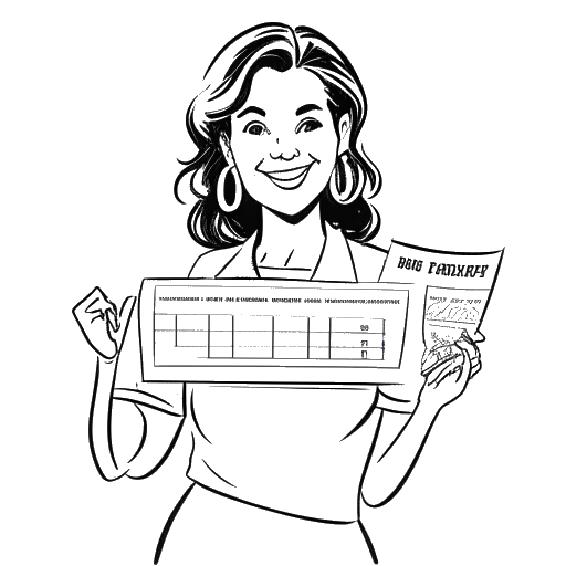 Line art drawing of a woman, representing Taylor Swift, holding a large check made out to the Country Music Hall of Fame