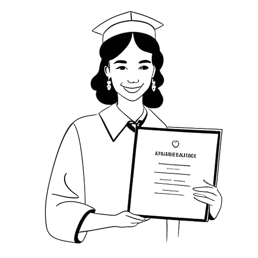 Line art drawing of a woman, representing Taylor Swift, holding a Doctor of Fine Arts diploma