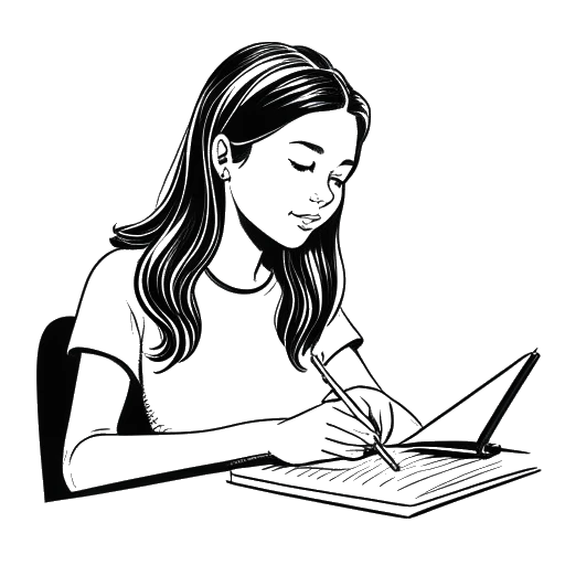 Line art drawing of a teenage girl, representing Taylor Swift, signing a contract with a music company