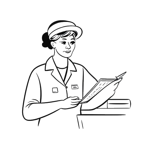 Line art drawing of a nurse, representing Miki Rai, conducting research on senior well-being and social determinants of health