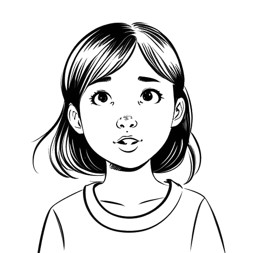 Line art drawing of a young girl, representing Miki Rai, speaking Mandarin, Japanese, and English
