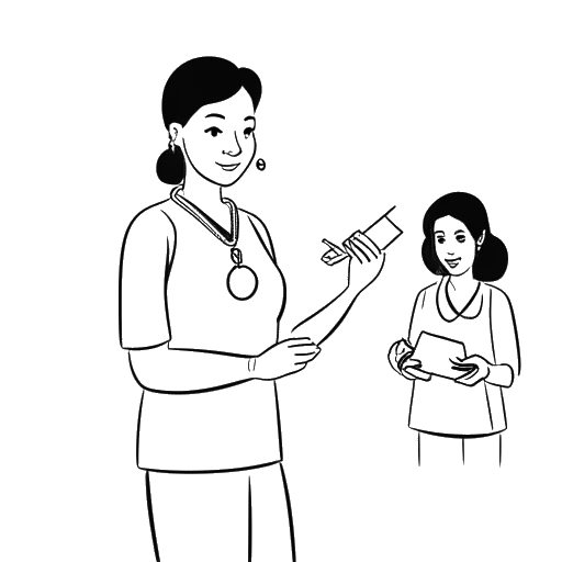 Desenho em arte linear de uma enfermeira, representando Miki Rai, educando as pessoas sobre a COVID-19 no TikTok