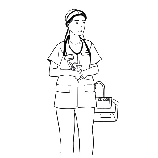 Line art drawing of a nurse, representing Miki Rai, transitioning from ICU nursing to a passion-driven outpatient nursing job