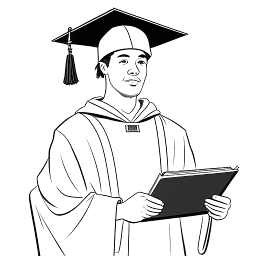 Dibujo de línea de Cody Ko, representando su tiempo estudiando ciencias de la computación y nadando en la Universidad de Duke