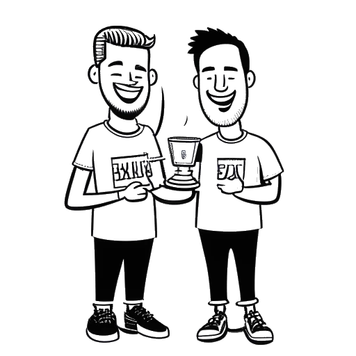 Dessin en noir et blanc de Cody Ko et Noel Miller, remportant le prix du Meilleur Podcast aux Shorty Awards