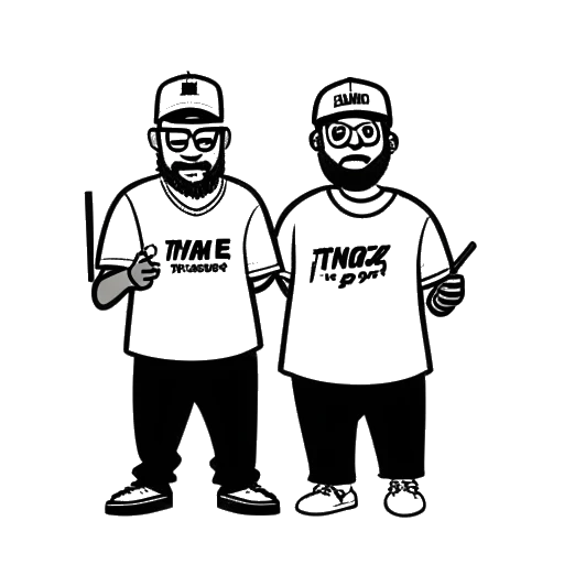 Line art drawing of Cody Ko and Noel Miller, forming the Tiny Meat Gang rap duo