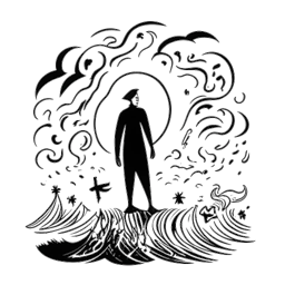 Line art drawing symbolizing resilience, featuring a figure embodying Raj Patel's unwavering stand against adversities and surrounded by elements representing social justice principles