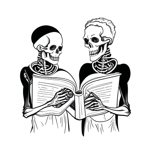 Strichzeichnung von zwei Personen, die Raj Patel und seinen Co-Autor darstellen, die ein Buch mit dem Titel 'Inflamed: Deep Medicine and the Anatomy of Injustice' auf weißem Hintergrund halten.