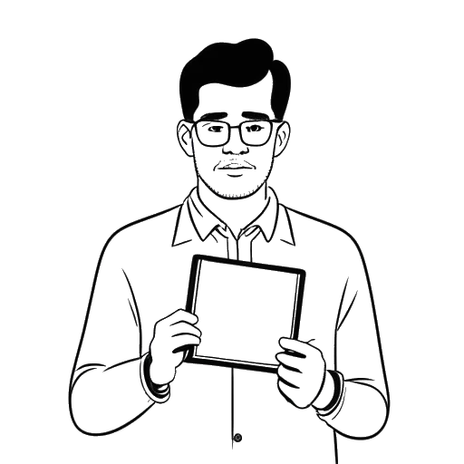 Line art drawing of a man, representing Raj Patel, holding a US passport on a white background.