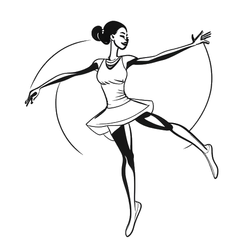 Line art drawing of a woman representing Zoe Saldana, ballet dancing with a thought bubble containing a film reel