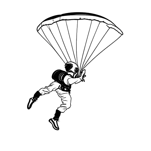 Disegno in bianco e nero di un uomo, che rappresenta Felix Baumgartner, con un paracadute a dimostrazione delle sue abilità di lancio con il paracadute.