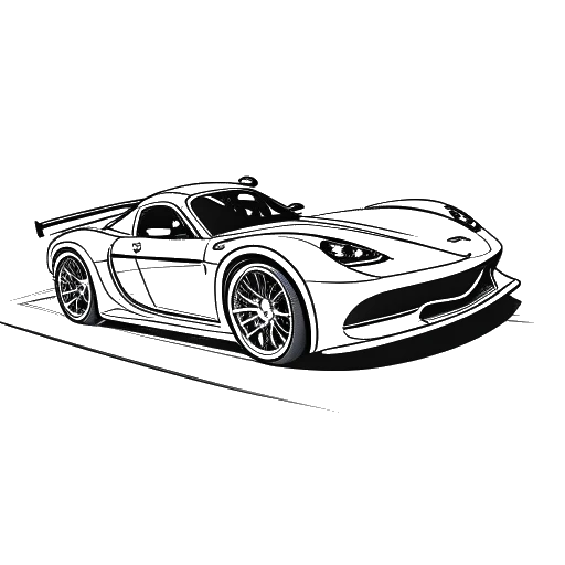 Line art drawing of a man representing Felix Baumgartner, driving an Audi R8 LMS in the 24 Hours of Nürburgring race