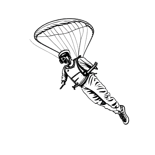 Strichzeichnung eines Mannes, der Felix Baumgartner darstellt, beim Fallschirmspringen mit einem Fallschirm