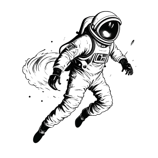 Dibujo de línea de un hombre representando a Felix Baumgartner, rompiendo la barrera del sonido en una caída libre desde la estratosfera