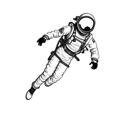 Line art drawing of a man representing Felix Baumgartner, in a spacesuit, performing a parachute jump from a high altitude