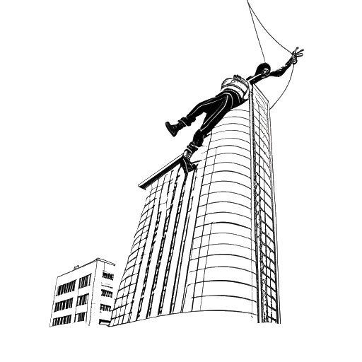 Dibujo de línea de un hombre representando a Felix Baumgartner, haciendo salto base desde el edificio Turning Torso