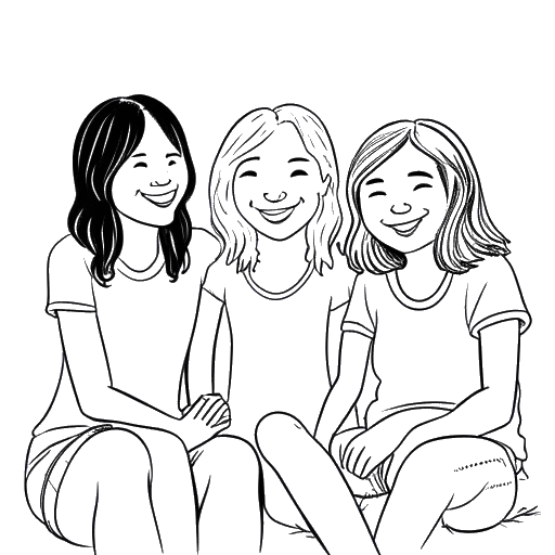 Line art drawing of the Arnold sisters, representing Rylee, Lindsay, Jensen, and Brynley Arnold, sitting together.